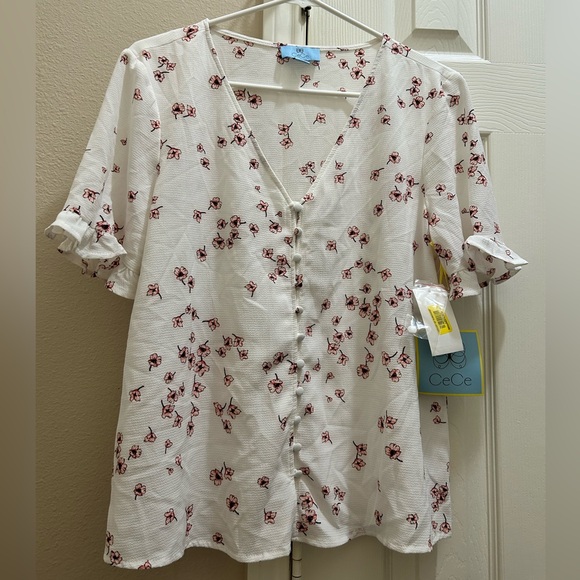 CeCe Top Pink Floral Blouse - Picture 3 of 5